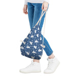 Blue And White Angel Pattern Print Drawstring Bag