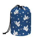 Blue And White Angel Pattern Print Drawstring Makeup Bag