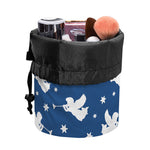 Blue And White Angel Pattern Print Drawstring Makeup Bag