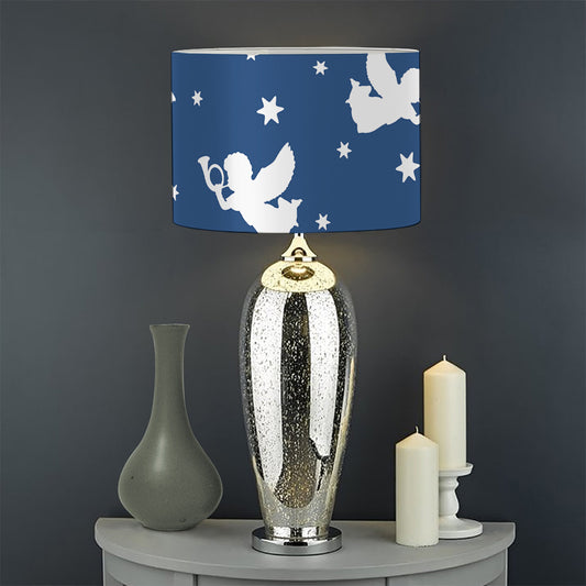 Blue And White Angel Pattern Print Drum Lamp Shade