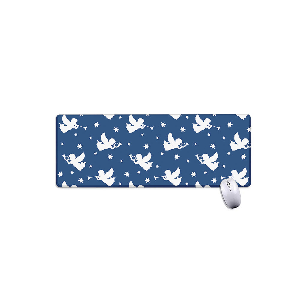 Blue And White Angel Pattern Print Extended Mouse Pad