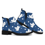 Blue And White Angel Pattern Print Flat Ankle Boots
