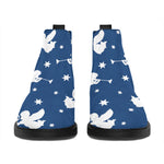 Blue And White Angel Pattern Print Flat Ankle Boots