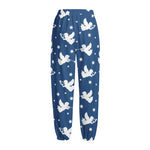 Blue And White Angel Pattern Print Fleece Lined Knit Pants