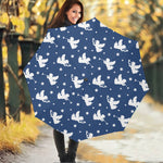 Blue And White Angel Pattern Print Foldable Umbrella