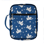 Blue And White Angel Pattern Print Front Pocket Bible Bag