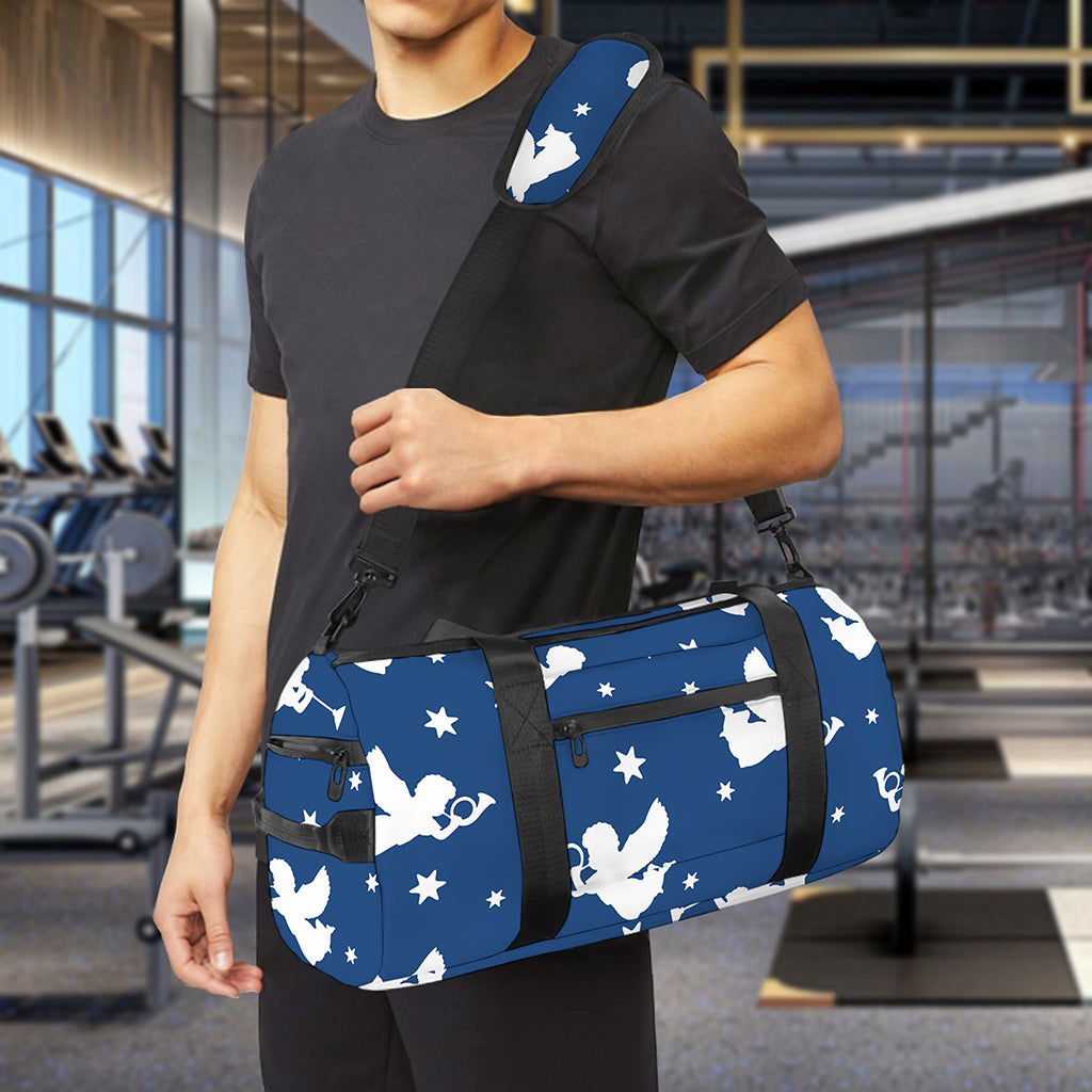Blue And White Angel Pattern Print Gym Bag