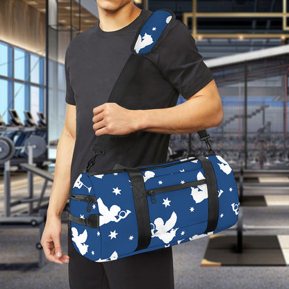 Blue And White Angel Pattern Print Gym Bag