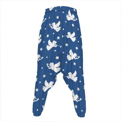 Blue And White Angel Pattern Print Hammer Pants