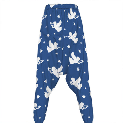 Blue And White Angel Pattern Print Hammer Pants