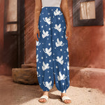 Blue And White Angel Pattern Print Harem Pants