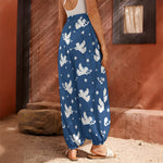 Blue And White Angel Pattern Print Harem Pants