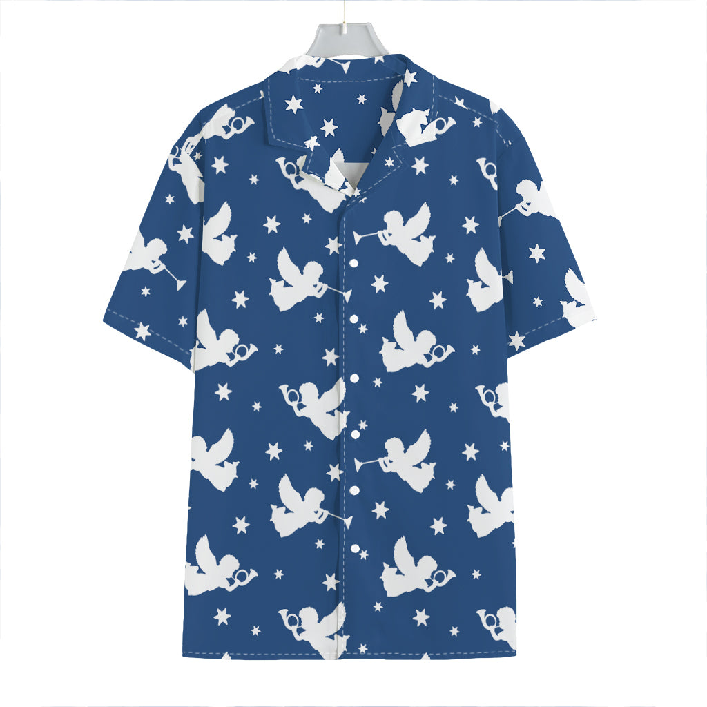 Blue And White Angel Pattern Print Hawaiian Shirt