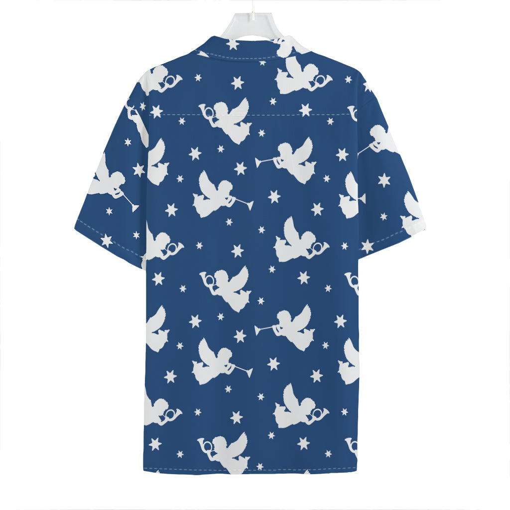 Blue And White Angel Pattern Print Hawaiian Shirt