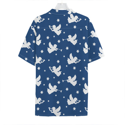 Blue And White Angel Pattern Print Hawaiian Shirt