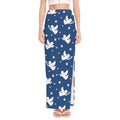 Blue And White Angel Pattern Print High Slit Maxi Skirt