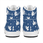 Blue And White Angel Pattern Print High Top Leather Sneakers