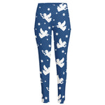 Blue And White Angel Pattern Print High-Waisted Pocket Leggings