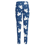 Blue And White Angel Pattern Print High-Waisted Pocket Leggings