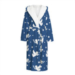 Blue And White Angel Pattern Print Hooded Bathrobe