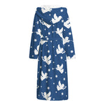 Blue And White Angel Pattern Print Hooded Bathrobe