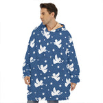 Blue And White Angel Pattern Print Hoodie Blanket