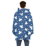 Blue And White Angel Pattern Print Hoodie Blanket
