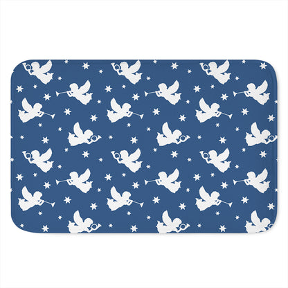 Blue And White Angel Pattern Print Indoor Door Mat