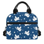 Blue And White Angel Pattern Print Insulated Lunch Bag