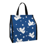 Blue And White Angel Pattern Print Insulated Lunch Tote