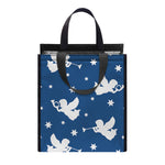Blue And White Angel Pattern Print Insulated Lunch Tote