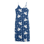 Blue And White Angel Pattern Print Jersey Midi Cami Dress
