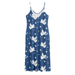 Blue And White Angel Pattern Print Jersey Midi Cami Dress