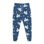 Blue And White Angel Pattern Print Jogger Pants