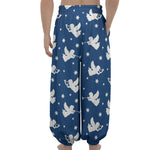 Blue And White Angel Pattern Print Lantern Pants