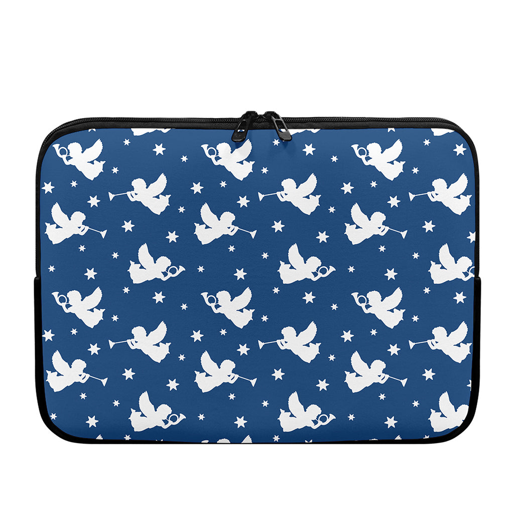 Blue And White Angel Pattern Print Laptop Sleeve