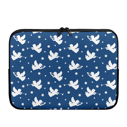 Blue And White Angel Pattern Print Laptop Sleeve