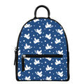 Blue And White Angel Pattern Print Leather Backpack