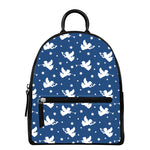 Blue And White Angel Pattern Print Leather Backpack