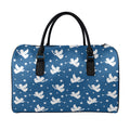 Blue And White Angel Pattern Print Leather Duffel Bag