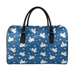 Blue And White Angel Pattern Print Leather Duffle Bag