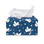 Blue And White Angel Pattern Print Leather Tissue Box Cover