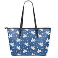 Blue And White Angel Pattern Print Leather Tote Bag With Zipper