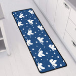 Blue And White Angel Pattern Print Long Kitchen Mat