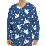 Blue And White Angel Pattern Print Long Sleeve Baseball Jersey
