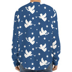 Blue And White Angel Pattern Print Long Sleeve Baseball Jersey