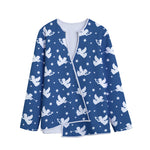 Blue And White Angel Pattern Print Long Sleeve Short Coat