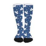 Blue And White Angel Pattern Print Long Socks