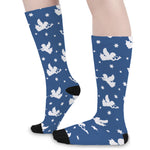 Blue And White Angel Pattern Print Long Socks