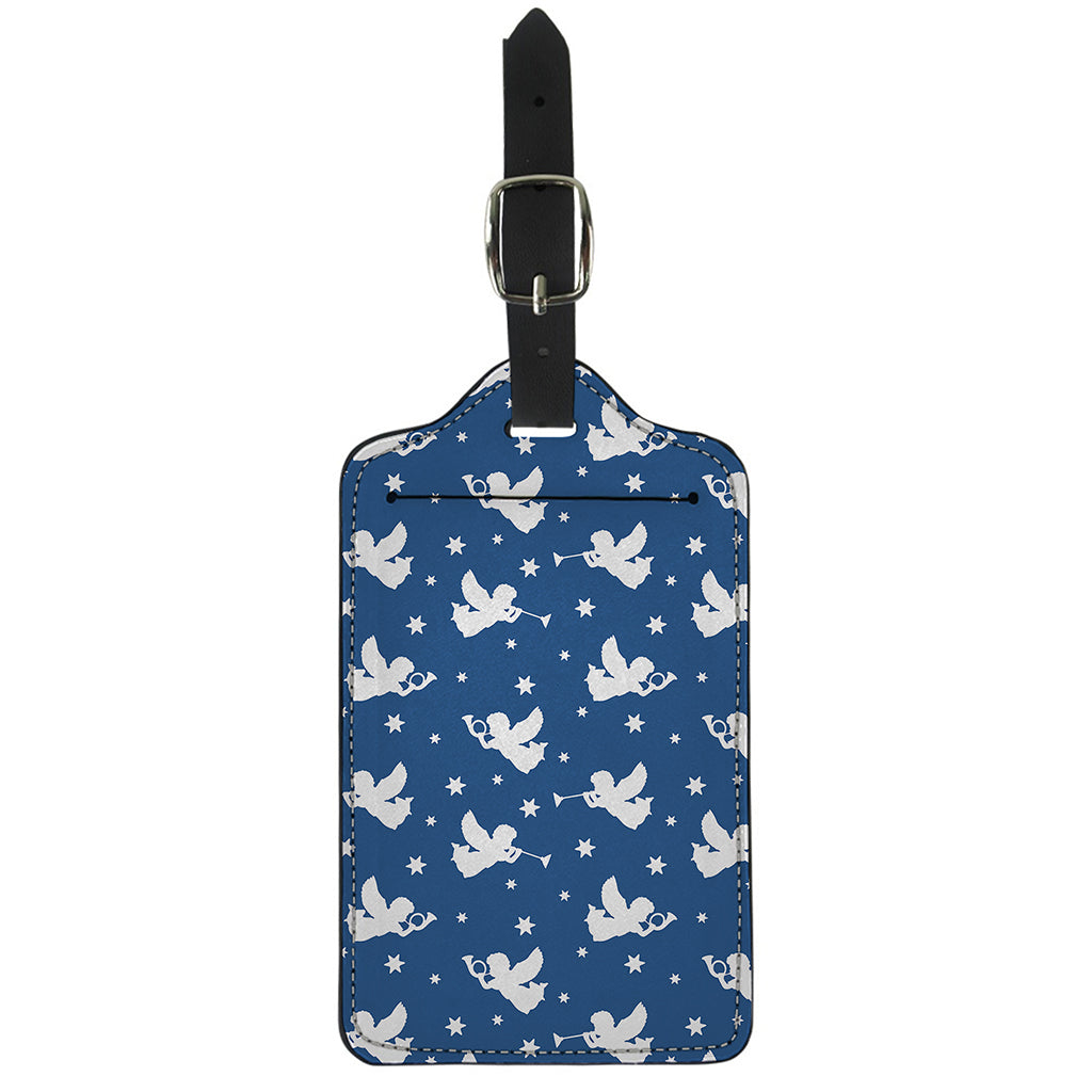Blue And White Angel Pattern Print Luggage Tag